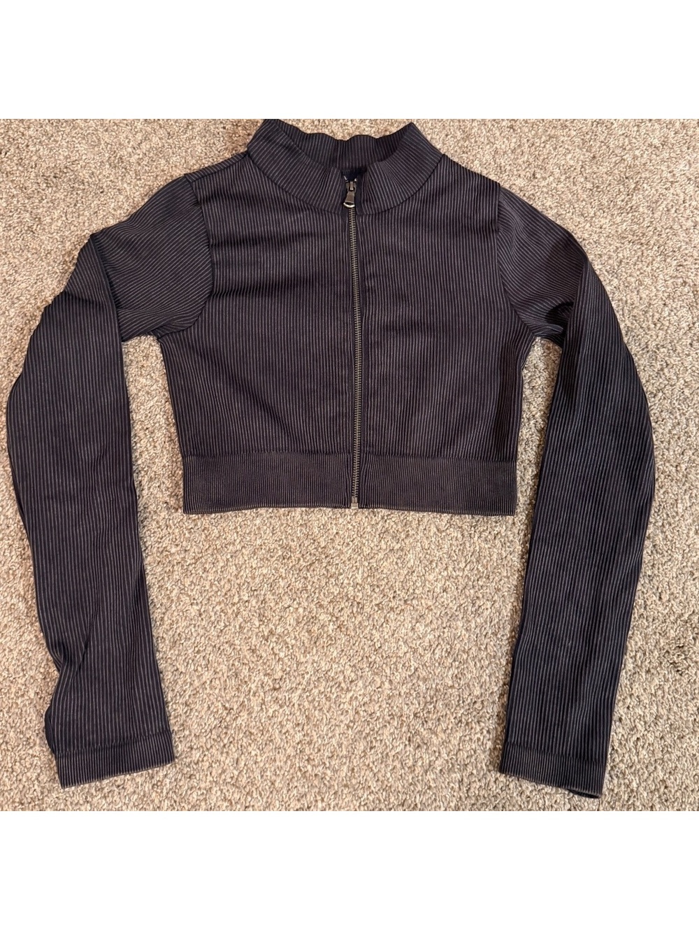 Love Nation Black Ribbed Cropped Zip-Up Jacket Small